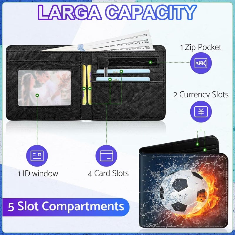 ZHIMEBYE Boys Wallet for Teens, Cool Kids Wallet Soccer for Boys Ages 8-10 9-12 11-15, Funny Leather Bifold Rfid Blocking, Coin Pocket Id Window for Teen Men Youth Guys Birthday Christmas Gifts - Image 4